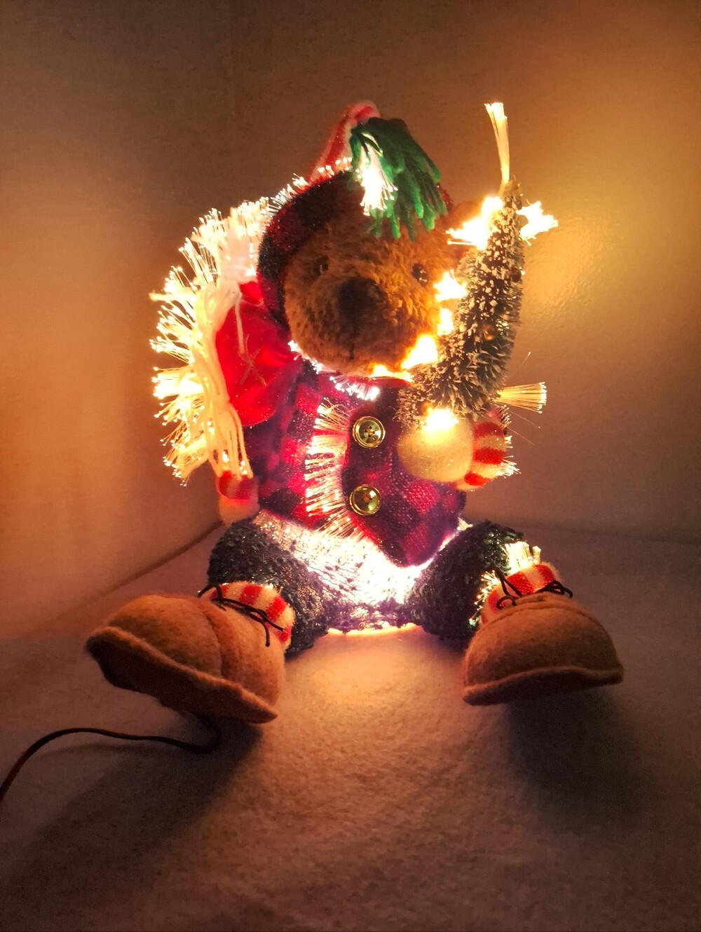 Vtg 2003 Avon Color Changing Fiber Optic Sparkling Christmas Holiday Bear In Box